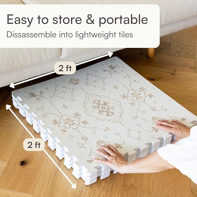 Lillefolk Baby Play Mat for Floor – 6x6ft Vintage Vanilla | Soft Non Toxic Premium EVA Foam Tiles for Tummy Time, Crawling & Playroom – Waterproof Floor Mat for Babies & Toddlers (9 Tiles)