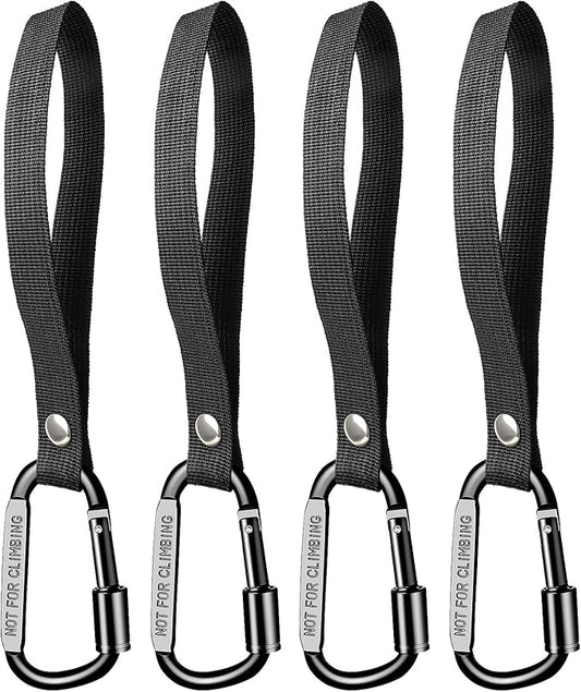 Stroller Hooks for Bags with Locking Stroller Carabiner Clip – Heavy-Duty Hooks for Diaper Bags, Groceries, Backpacks on Strollers, Bikes & Shopping Carts (Black, 4 Pieces)