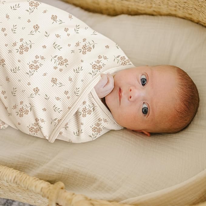 Konssy Knit Baby Blanket 2 Pack, Soft Ribbed Swaddle Receiving Blankets for Boys & Girls, Lightweight Cozy Swaddling Wrap for Newborns, Infants, & Toddlers, 33x42 Inch (Blossom,Pink)