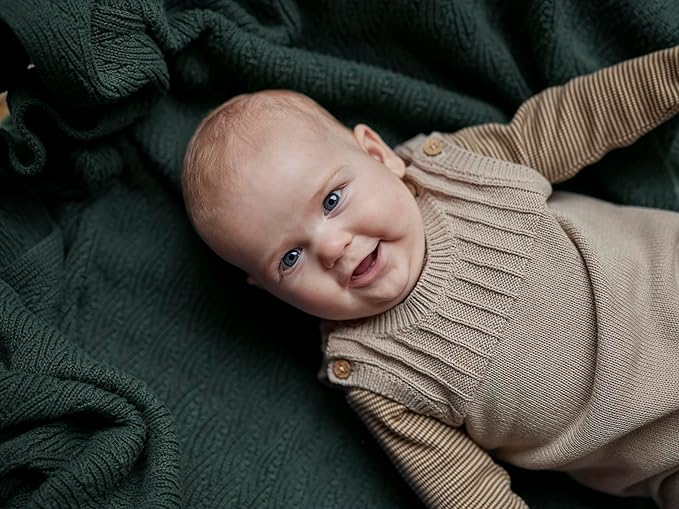 Knitted Organic Cotton Baby Blanket- Swaddle Blanket, 30" x 40" Soft Receiving Blanket for Newborn (Forrest Green)