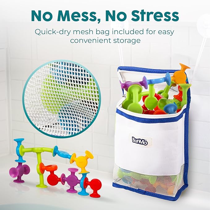 BUNMO Stocking Stuffers for Kids - Toddler Suction Bath Toys - Connect, Build, Create - Toddler Stocking Stuffers - Fine Motor Skills - Stimulating Sensory Fun - Original 24 Pack