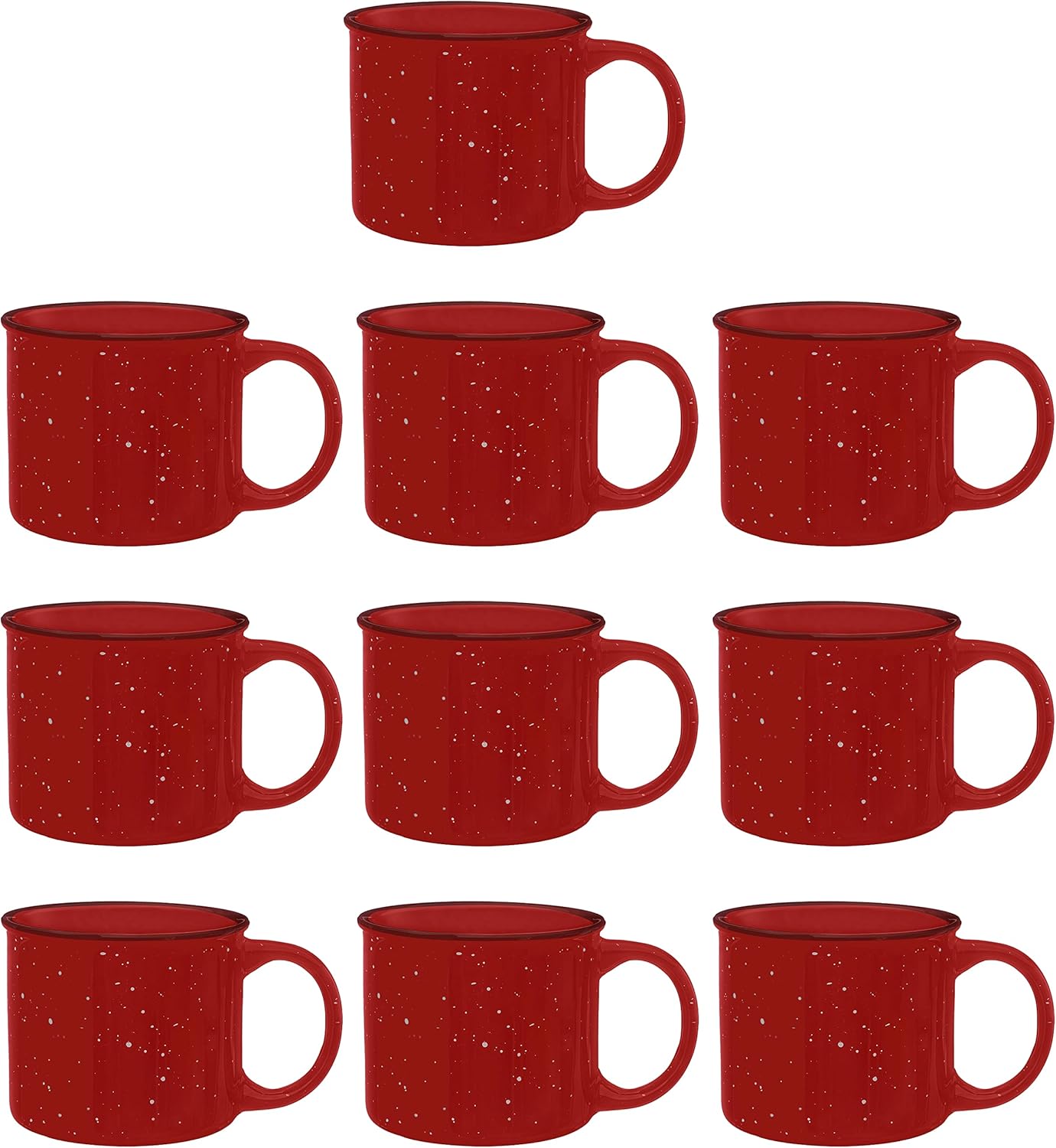 DISCOUNT PROMOS Ceramic Campfire Coffee Mugs 13 oz. Set of 10, Bulk Pack - Perfect for Tea, Espresso, Cappuccino, Hot Cocoa - Red