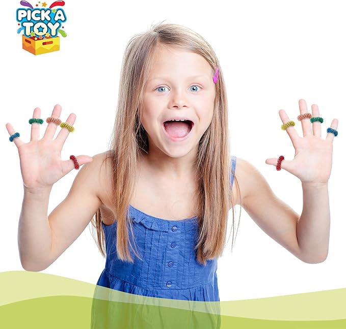 Acupressure Rings for Stress & Focus – 10 Quiet Metal Fidget Toys for Adults & Kids 5+ | Pick A Toy Sensory Set for Relaxation, Pain Relief & School Use