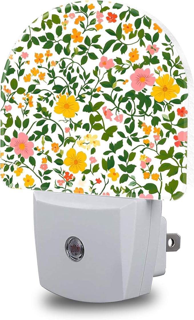 Night Light, Spring Flowers Night Lights Plug into Wall Dusk to Dawn Sensor Round Nightlight for Women Men Energy Efficient Led Lamp 0.5W for Stairway Hallway Bedroom