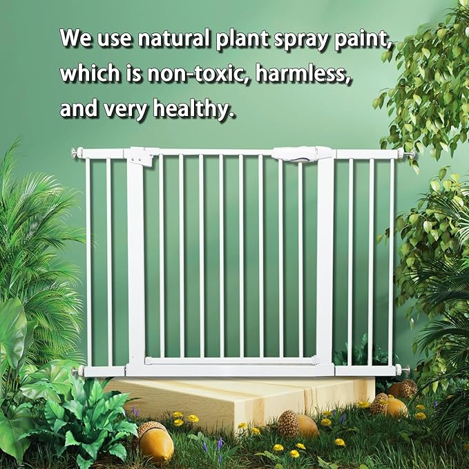 Metal Baby Gate Dog Gate 85.6''-105.2'' Auto Close Extra Wide Pet Gate for Stairs Doorways Pressure Mounted Walk Thru Child Gate with Door NO Need Tools NO Drilling with Wall Cups