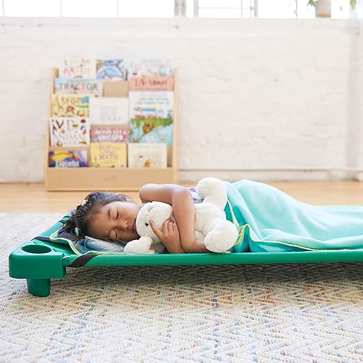 ECR4Kids Stackable Kiddie Cot, Ready-to-Assemble, Standard Size, Classroom Furniture, Green, 6-Pack