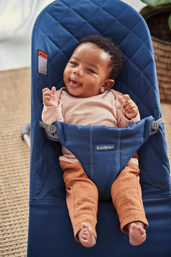 BabyBjörn Bouncer Bliss, Midnight Blue, Woven, Classic Quilt | 2-in-1 AdjustableBaby Bouncer Seat and Toddler Chair, Newborn to Toddler (8-29 lbs), 4 Positions, Lightweight & Portable