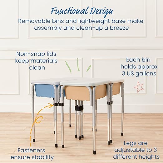 ECR4Kids 4-Station Sand and Water Adjustable Play Table, Sensory Bins, Sand/Powder Blue