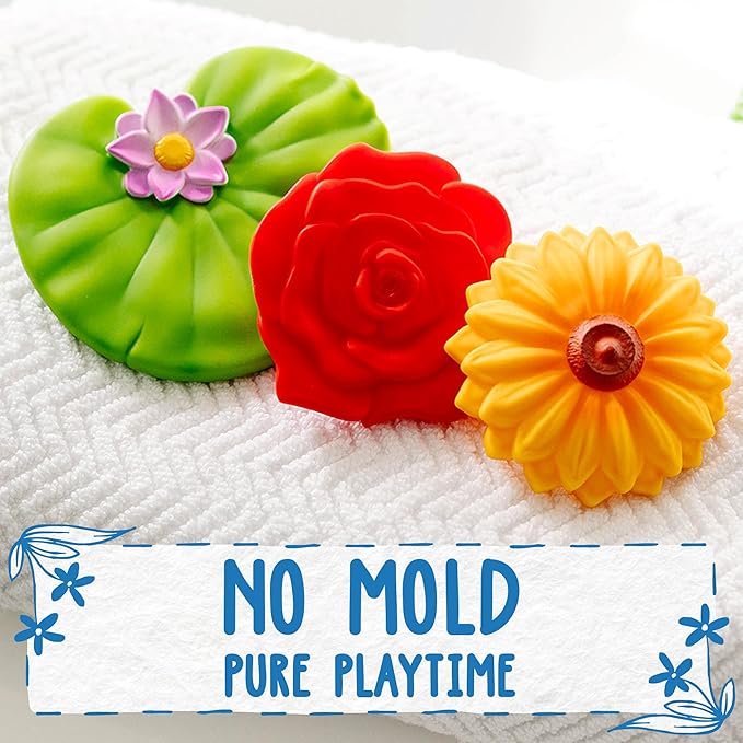 SplashEZ Mold Free Bath Toys for Kids & Toddlers | No Hole Baby Bath Toys | No Mold Floating Flowers for Bathtub Water Pool Shower Infants Babies Ages 0 1 3 6 12 18 Months | 3 pcs Lily Sunflower Rose