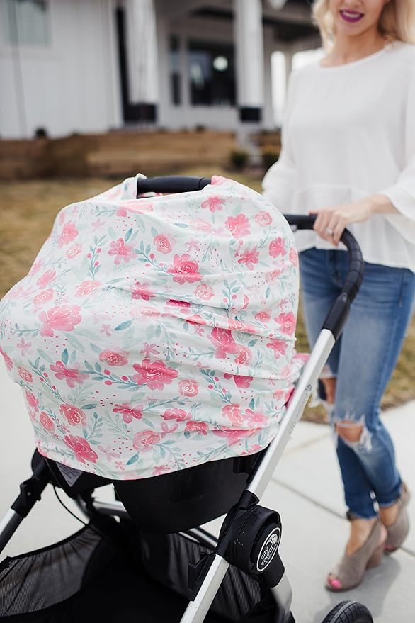 Baby Car Seat Cover Canopy and Nursing Cover Multi-Use Stretchy 5 in 1 Gift June by Copper Pearl