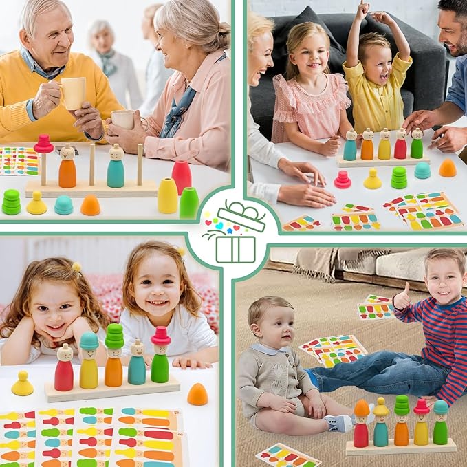 ZHX Montessori Wooden Stacking Toys for 3 4 5 6 Year Old Boys Girls, Colorful Puppet Hat Face Matching Game Preschool Educational Toys Gift for Toddler