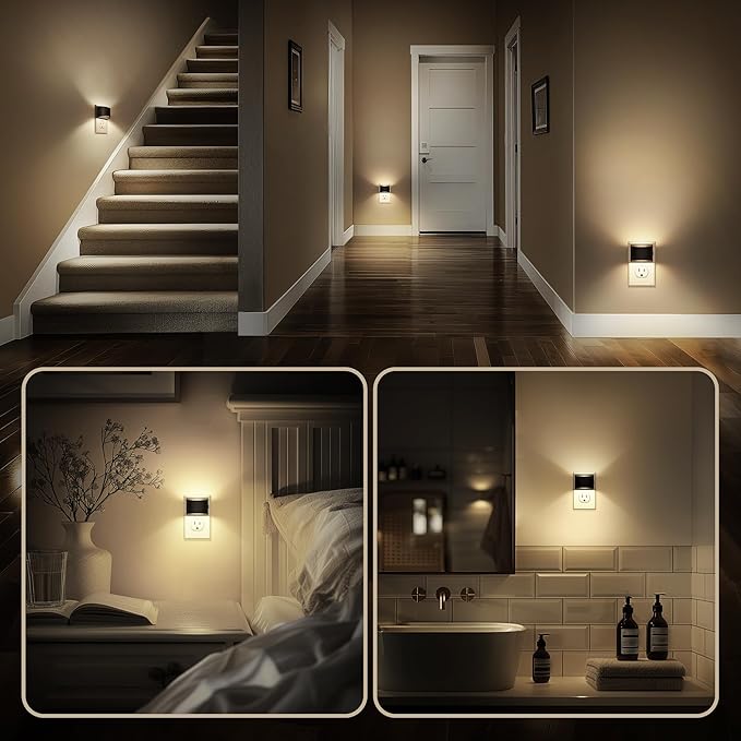 DORESshop LED Night Light[4 Pack], Night Lights Plug into Wall, 3 Level Brightness Adjustable Plug in Night Light, Dusk to Dawn Sensor, Nightlights for Adults, Bedroom, Bathroom, Hallway, 3000K