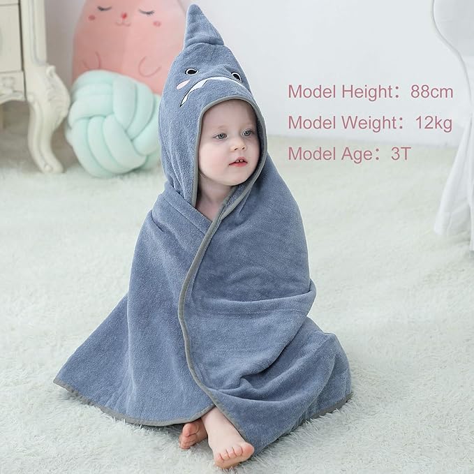 MICHLEY Unisex Baby Animal Hooded Bath Towel Soft Cotton Beach Swimming Bathrobe for 0-6T, Grey