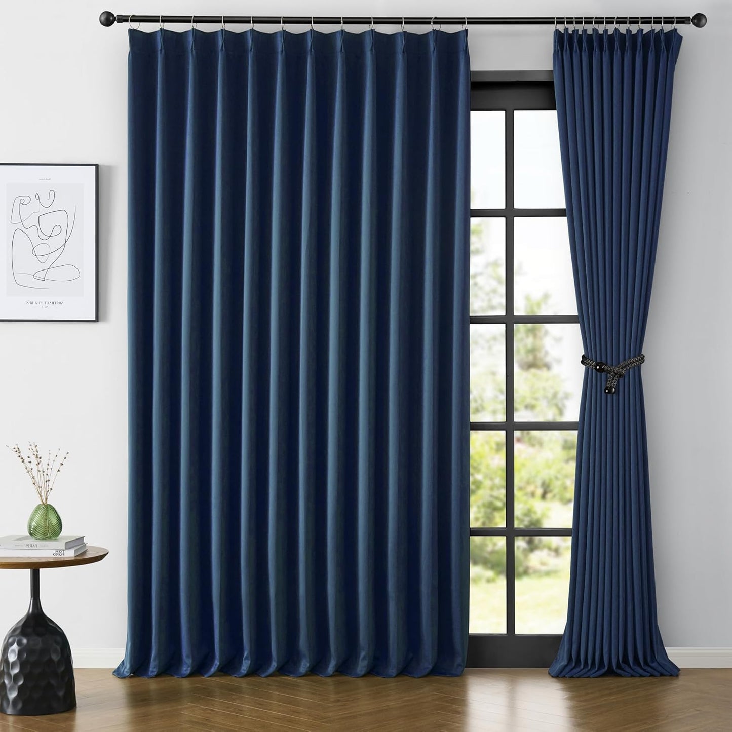 KEQIAOSUOCAI Navy Pleat Wide Width Drapes 80 x 102 inch Long 2 Panels - Thermal Insulated Room Divider Curtains for Bedroom/Living Room/Patio, Pinch Pleated Curtain Panel with Hooks
