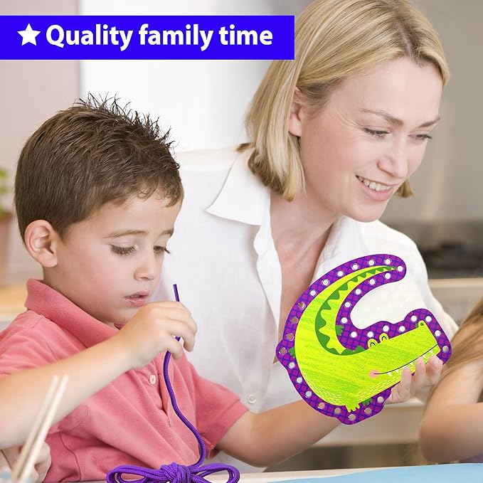 KRAFUN Beginner Preschool Lacing Card Kit for Kids Arts & Crafts, 5 Easy Safari and Animal Lacing Projects, Paper Craft Cards for Toddlers, Fine Motor Skills Training Toys