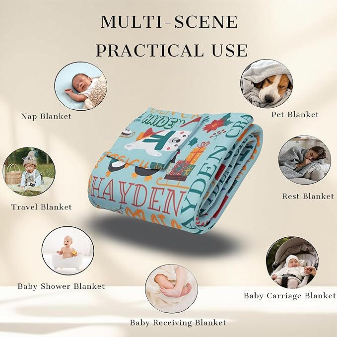 Ship Next Day - Custom Christmas Baby Blanket with Name | Multiple Styles Optional, Personalized Flannel Toddler Blanket, Christmas Swaddle for Boys & Girls, Xmas Decor Throw