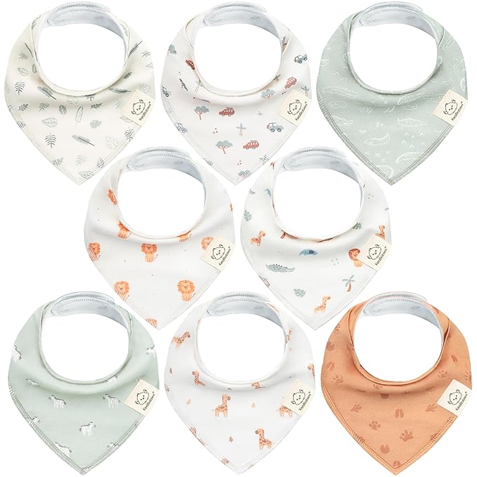 8-Pack Organic Baby Bandana Bibs for Boys, Girls - Super Absorbent Triangle Baby Bibs for Drooling and Teething Infant, 100% Cotton Extra Soft for Newborn, Infant 0-36 Months (Wilderness)