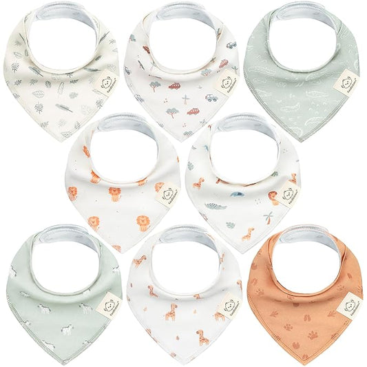8-Pack Organic Baby Bandana Bibs for Boys, Girls - Super Absorbent Triangle Baby Bibs for Drooling and Teething Infant, 100% Cotton Extra Soft for Newborn, Infant 0-36 Months (Wilderness)