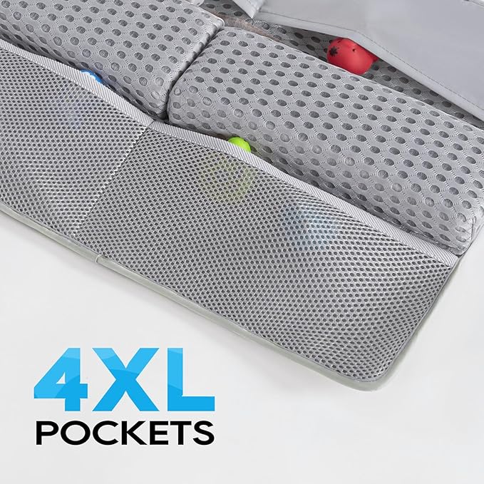 OS OMYSTYLE Baby Bath Kneeler and Elbow Rest Pad Set, 1.5'' Thick Quickly Dry Bathtub Kneeler Pad with Baby Toys & Bath Accessories Organizer, Kneeling and Elbow for Baby Tub, Non-Slip Mat(Light Grey)