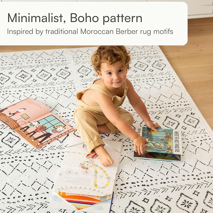 Lillefolk Baby Play Mat for Floor – 6x6ft Boho | Soft Non Toxic Premium EVA Foam Tiles for Tummy Time, Crawling & Playroom – Waterproof Interlocking Floor Mat for Babies & Toddlers (9 Tiles)