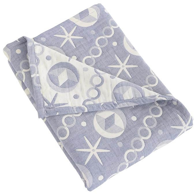 NTBAY 3 Layer Toddler Blanket, Muslin Cotton Jacquard Bed Blankets, Lightweight Thermal Baby Blanket, Super Soft and Warm Crib Blanket for All Seasons, Decoration Gift, 30"x40", Blue Starfish