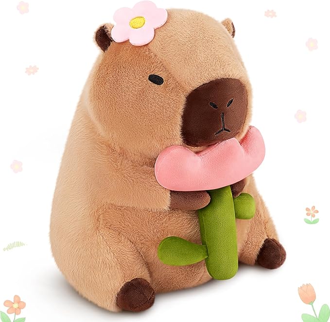 Achwishap Capybara Plush,Cute Plushies Capybara Stuffed Animals,Capybara Plush Toys,Kawaii Plushie Stuffed Toy with Flower Plushies Gift for Kids Adults Birthday(Capybara with Holding Flower,16”)