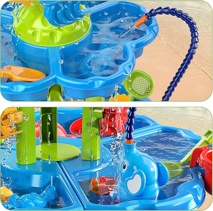 Water Table for Kids Ages 4-8 with Water Pumb, Summer Outdoor Sand Water Table for Boys Girls, Kids Water and Sand Activity Sensory Toys for Toddlers Age 3-8