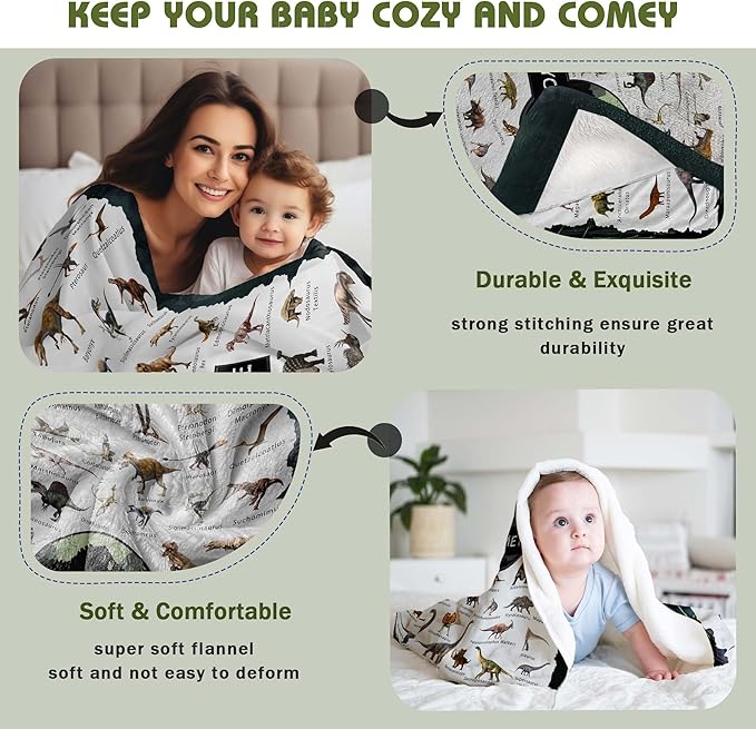 Personalized Dinosaur Blanket with Name Custom Name Blanket for Baby Boy Newborn Customized Gifts for Baby Shower Christmas Birthday Expect Mom