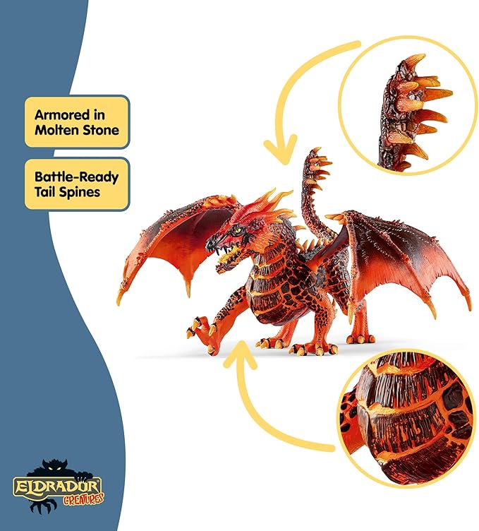 Schleich Eldrador Creatures - 8" Lava Dragon Toy - Movable Wing Action Figure for Boys and Girls - Mythical Creature Figures - Fantasy Beast Figurine - Red Monster Dragon Toys - Kids Ages 7+ | 70138