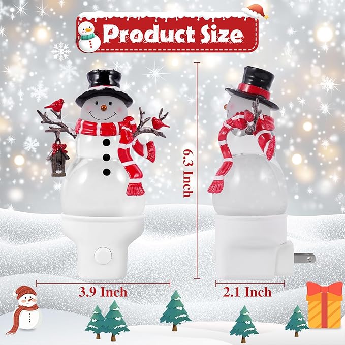 Christmas Snowman Night Light Plug into Wall Glitter Water Nightlight with USB/Outlet Options, Christmas Decorative Nightlight for Bedroom Kitchen Nursery Holiday Decorations Gifts (Snowman)