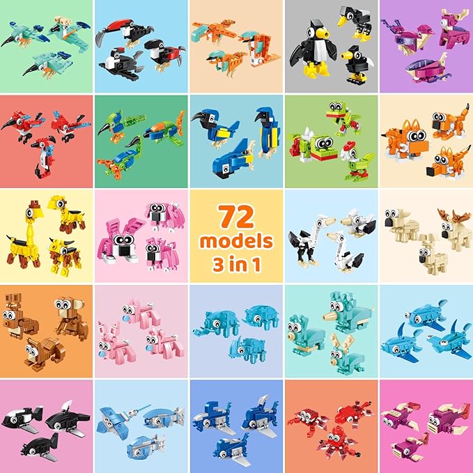 24 Pack Mini Animals Building Block Toy Stocking Stuffers Classroom Prizes Goodie Bags Fillers Building Set, Birthday Gifts Party Favors for Boys Girls Ages 6 8 10 12