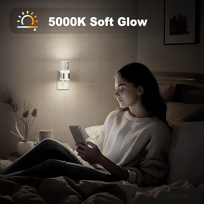 JandCase Night Light, Night Lights Plug into Wall,2 Pack LED Nightlight with Adjustable Brightness, 5000K，Automatic Night Light Plug in with Auto Light Sensor for Bathroom Hallway Room Decor