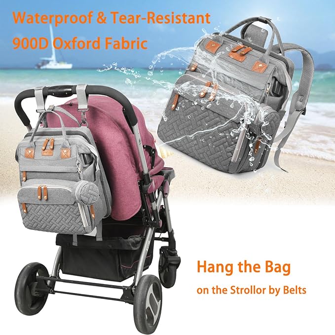 Baby Diaper Bags with Changing Station, Waterproof Diaper Bag Backpack for Moms Dads with USB Charging Port, Baby Shower Gifts, Large Capacity diaper backpack, Grey