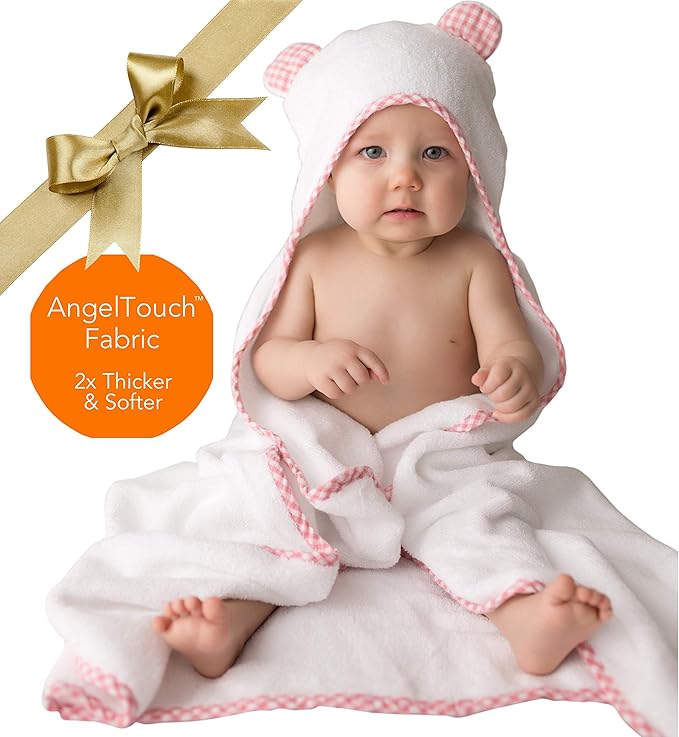 Channing & Yates Premium Boutique Baby Towels for Girls - Hooded Girl Towel & Washcloth Set - Organic Viscose Made from Bamboo Baby Towels with Hood - Baby Girl Bath Towels (Pink)