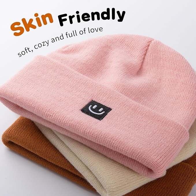 3 Packs Baby Beanie Cute Toddler Beanies Kids Winter Hat Boys Girls Warm Knit Hats Infant Beanie for 0-8 Years