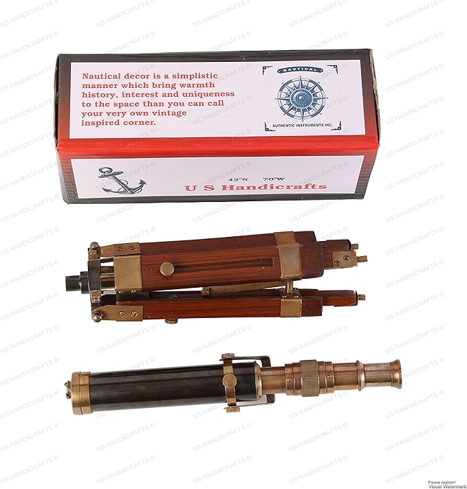 Vintage Brass Nickel on Tripod Stand – Chrome Desktop Telescope for Home Decor & Table Accessory, Nautical Spyglass for Navy & Outdoor Adventures (Style 2)