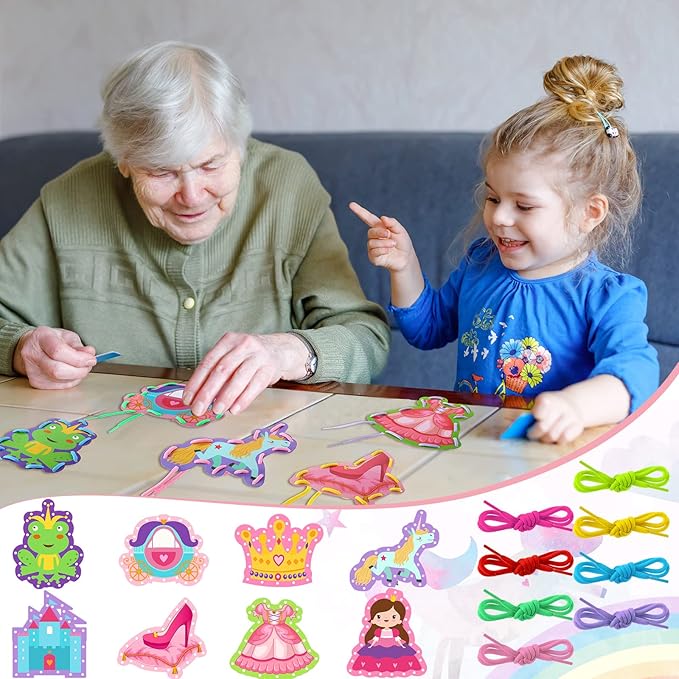 Zonon 8 Pieces Kids Lacing Cards Sewing Cards in 8 Patterns Lacing Games for Developing Imagination Education Supplies Children Sewing Game Favors (Princess, Castle Style)