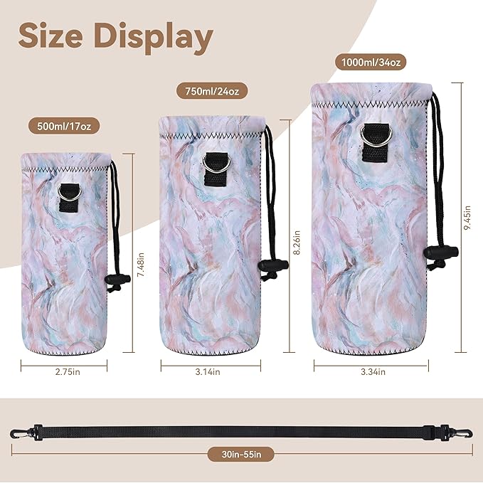 RICHEN Neoprene Water Bottle Carrier Bag with Adjustable Shoulder Strap,Insulated Water Bottle Cover for Stainless Steel/Glass/Plastic Bottles