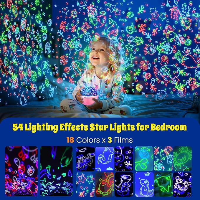 Night Light Projector, Night Light for Kids, Star Projector, 54 Light Color 360 Degree Rotation Kids Night light, Rechargeable Lamp for Bedroom, Light Projector Birthday Christmas Gifts for Boys Girls