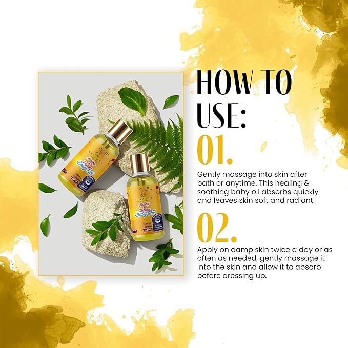 KIYAMEL Healing and Soothing Baby Oil, Fast Absorbing Moisturizer for Sensitive Skin, with Jojoba, Argan & Black Currant Oil, Natural Orange Scent and Vitamin E Enriched