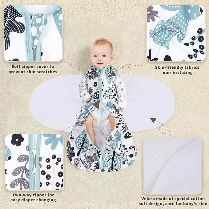 Newborn Sleep Sack Baby Swaddle,3-Way Adjustable Wearable Blanket,100% Rayon Cotton Swaddling Sleeping Bag. (Rabbit&Rocks, 0-3 Months)