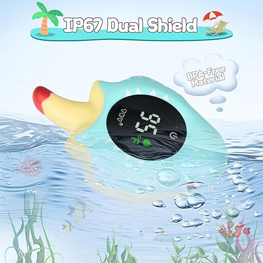 TKY Baby Bath Thermometer with Floating Toys - Digital Water & Room Temperature Monitor, Rechargeable Thermometer with Alerts for Newborn Bath Essentials, Infant Safety