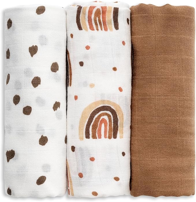 GLLQUEN BABY Receiving Blanket Boy Cotton Muslin Swaddle Blankets Girl Newborn Squares Breathable & Soft Thin Baby Blankets Cloths Double Absorbent Infant Swaddling Wrap - 3 Pack (Rainbow)