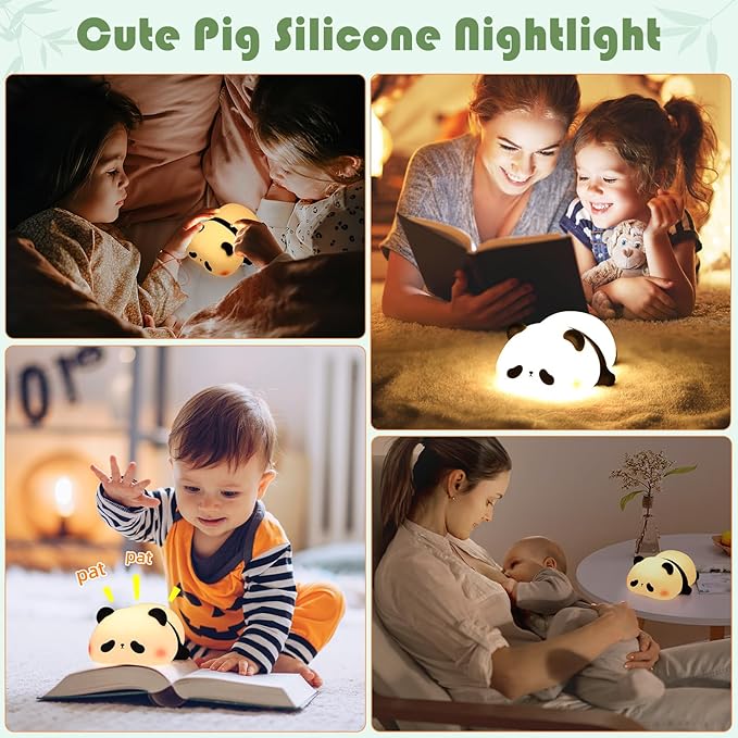 YISUN Cute Panda Night Light, LED Squishy Night Light, Food Grade Silicone, Rechargeable Nursery Nightlight with 3 Level Dimmable Bedside Touch Lamp for Room Decor, Funny Gifts for Boys Girls
