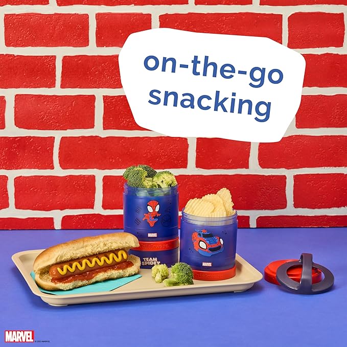 Whiskware Spider-Man Team Spidey Stackable Snack Containers for Babies, Kids, and Toddlers, 3 Stackable Snack Cups for School or Travel, Cupholder Friendly, Peter Parker