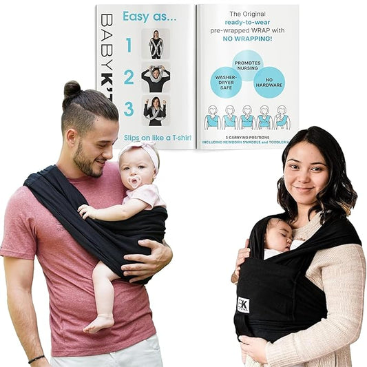 Original Baby K'tan Baby Carrier: #1 Easy Pre-Wrapped, Soft, Slip-On, No Rings, No Buckles | 5 in 1 Baby Sling Gift | The Best Hands Free Infant Wrap | Black | X-Large