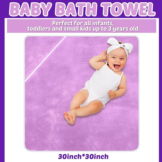 Reginary 4 Pack Baby Hooded Towels Coral Fleece Baby Bath Towels 30 x 30 Inch Soft Absorbent Hooded Bath Blanket for Newborn Toddler Infant Boy Girl Shower Gift Supplies (Beige, Purple)