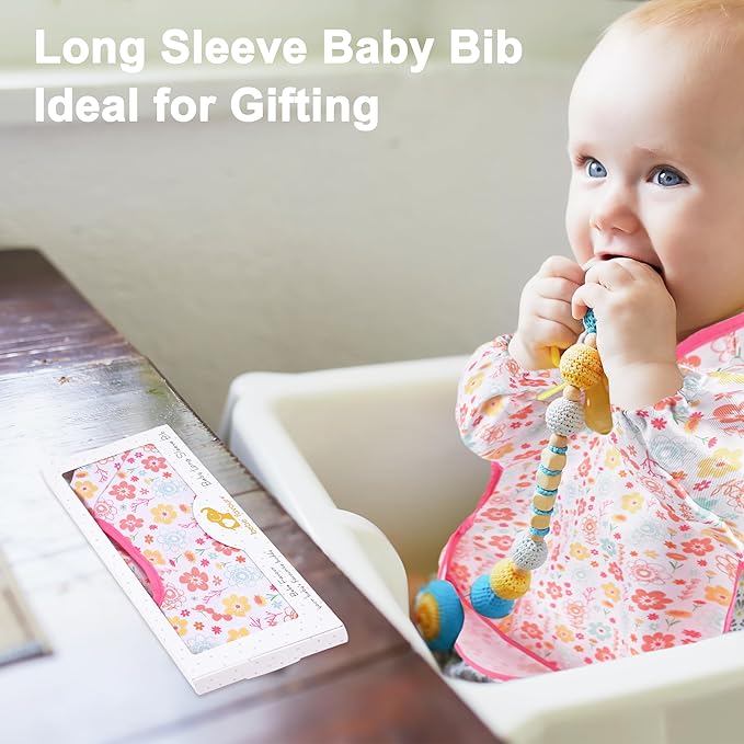 Long Sleeve Baby Bib For Eating Feeding Mess Proof Waterproof Food Smock Bibs With Pocket For Newborn Boy Girl