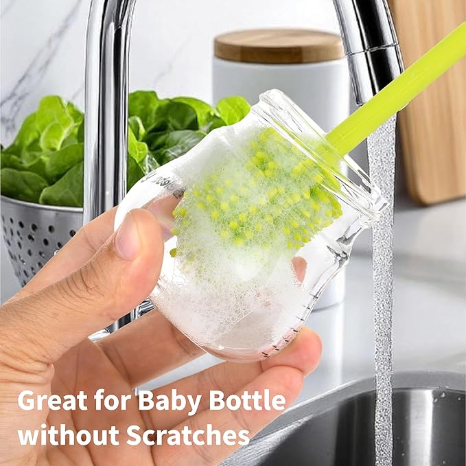 A-Brush Silicone Bottle Cleaner Brush, Flexible, Long Handle - Water Bottle Cleaner, Baby Bottle Nipple Brush for Plastic & Glass, BPA-Free Dish Washing Brush A2S Protection
