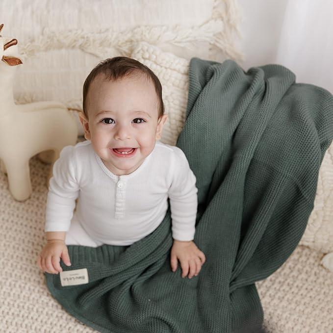 Heritage Knit 100% Organic Cotton Baby Swaddle Blanket for Boys and Girls - Soft Warm Cozy Unisex Receiving Cuddle Blanket for Newborns, Infants & Toddlers (Hunter Green, 0-2 Years)